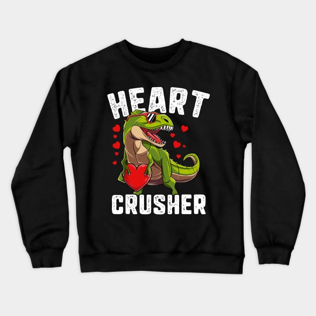 Heart Crusher Dinosaur T Rex Valentines Day Gift For Boys Kids Crewneck Sweatshirt by HCMGift